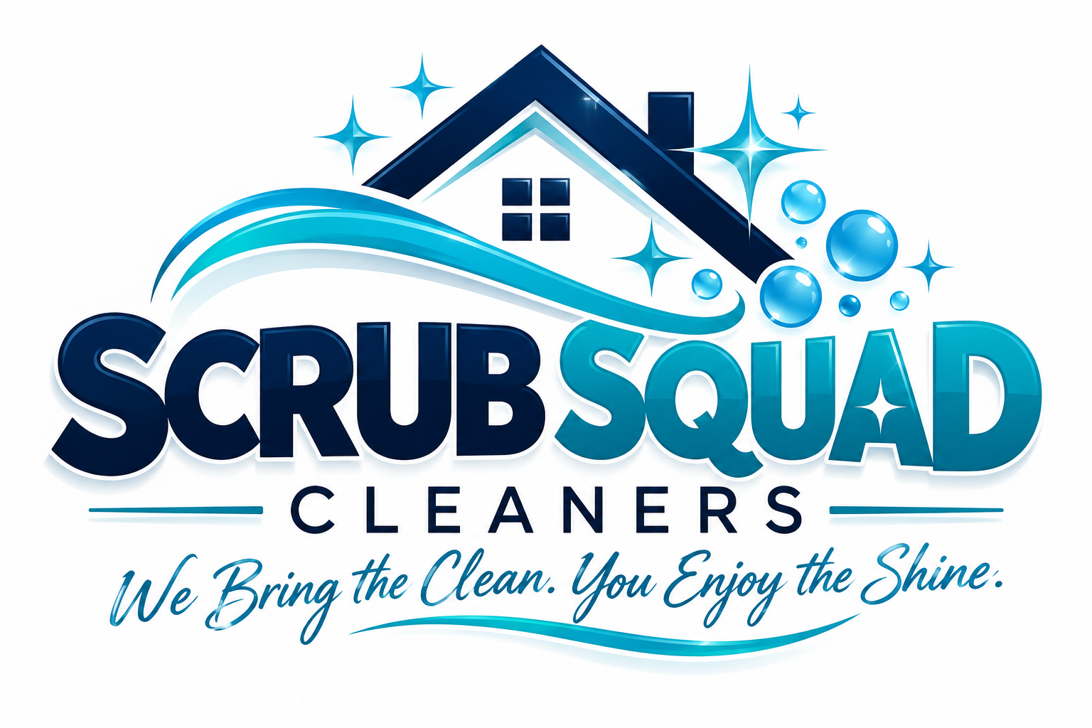 Scrub Squad Cleaners house, sparkle and wave logo